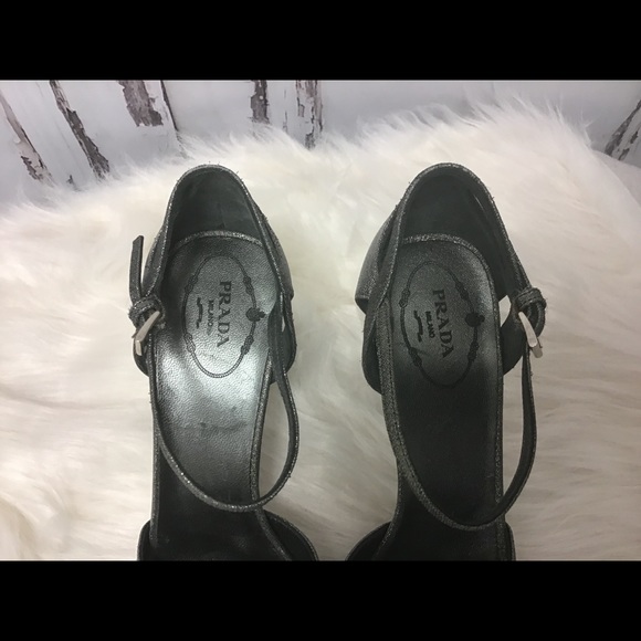 Prada Dark Silver Metallic Strap Heels Size 39 - Picture 3 of 9
